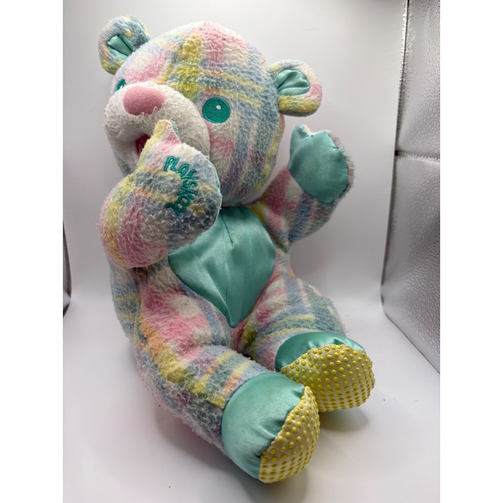 Vintage 1996 Playskool Snuzzles Vibrating Plaid Bear Plush Hasbro 5045 12in